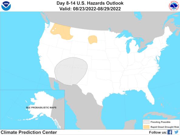 The Day 8-14 US Drought Hazards Outlook now includes an experimental Rapid Drought Onset product.