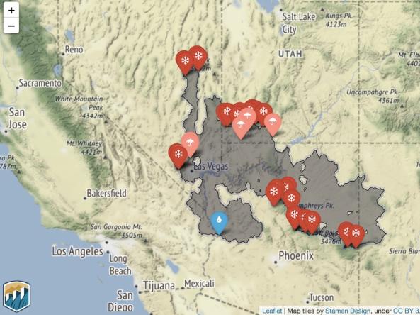 HydroData map showing reservoir storage data