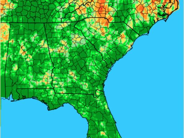 Example lawn and garden moisture index map for the Southeast