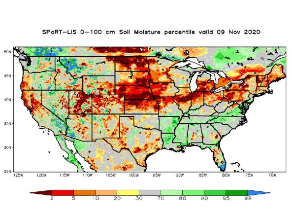 SPoRT-LiS 0-100 cm soil moisture percentile map