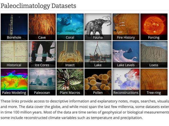 Preview of NCEI landing page for paleoclimatology datasets