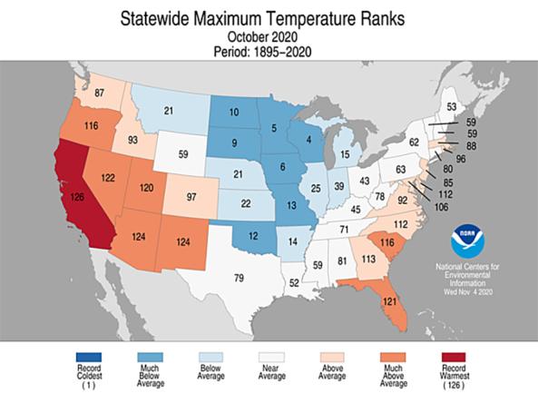 Example statewide maximum temperature rank map