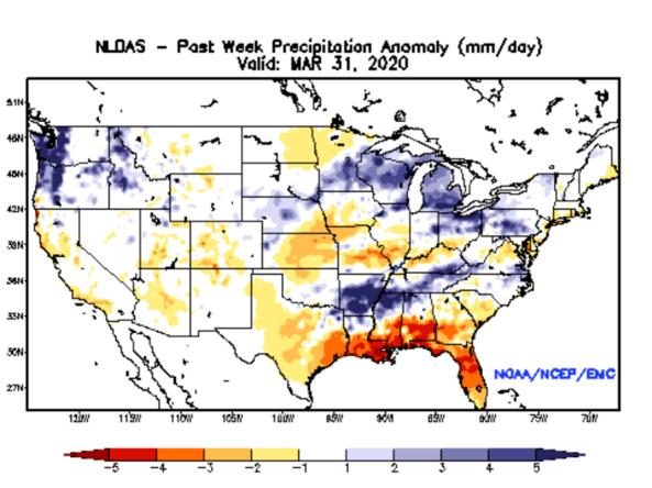 Example NLDAS precipitation anomaly map