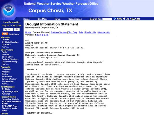 Preview of a drought information statement from the Corpus Christi, TX Weather Forecast Office