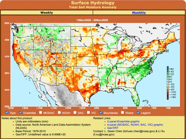Example surface hydrology map of the U.S.
