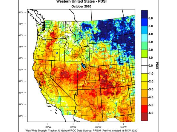 PDSI map of the western U.S.