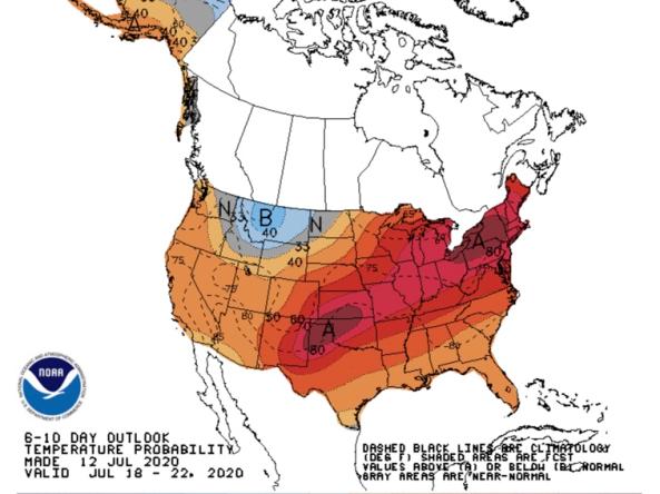 Representative map of a 6-10 day temperature outlook for the U.S.