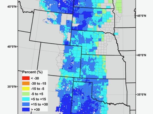 Representative Grass-Cast map, forecasting the percentage change in grassland production compared to a 36-year average