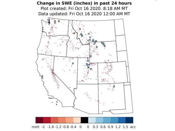 Example map showing change in snow water equivalent for the Western U.S.