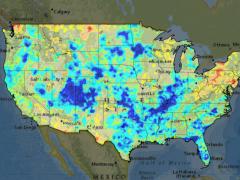 Decorative image. Map of the continental United States with a data layer drawn on top.