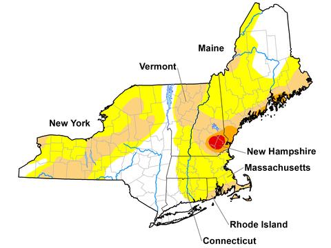 U.S. Drought Monitor map of the Northeast, valid December 1, 2020. More than half of the Northeast DEWS region is still experiencing Abnormally Dry (D0) to Severe Drought (D2).