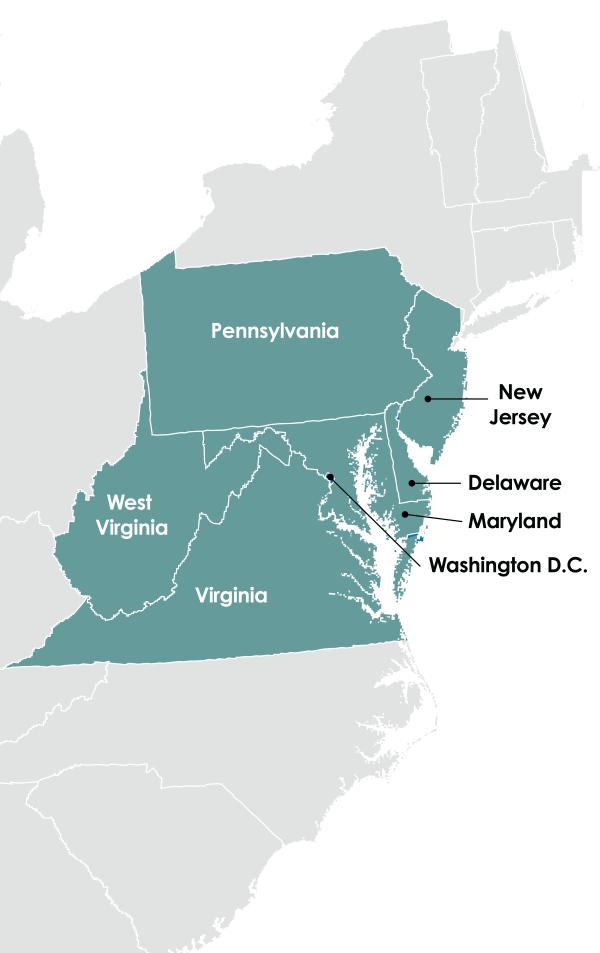 The Mid-Atlantic DEWS consists of Delaware, Maryland, New Jersey, Pennsylvania, Virginia, West Virginia, and the District of Columbia.
