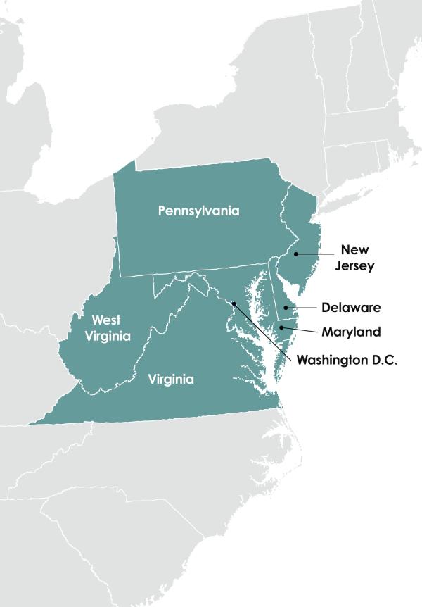 The Mid-Atlantic DEWS consists of Delaware, Maryland, New Jersey, Pennsylvania, Virginia, West Virginia, and the District of Columbia.