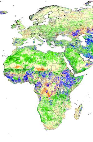 A map showing NDVI for Africa and Europe, from the Global Information and Early Warning System on Food and Agriculture
