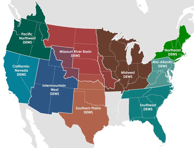 Map of all nine drought early warning systems.