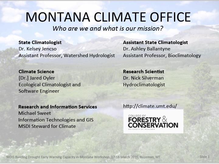 opening slide for presentation on the Montana State Climate Office