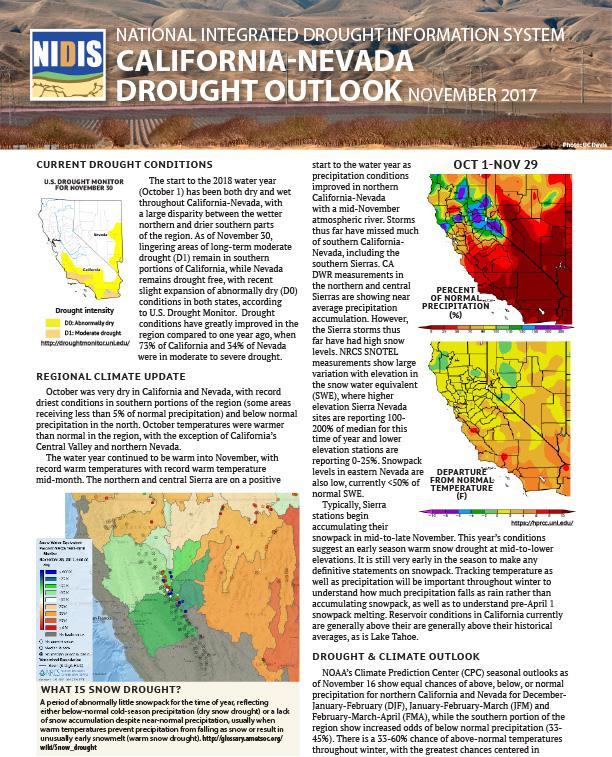 First page of presentation on Nov. 27, 2017 CA-NV Drought and Climate Outlook Webinar