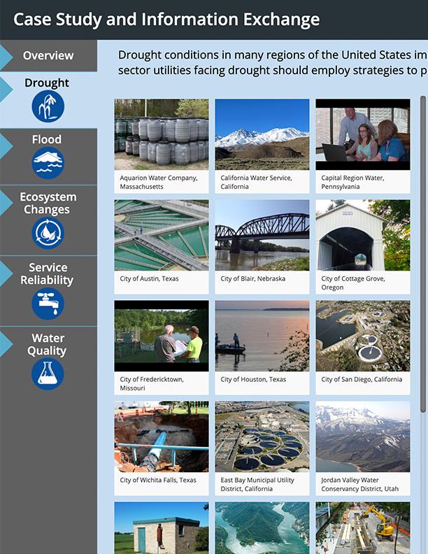Screen capture of the Story Map depicting a grid of thumbnail images of drought case studies