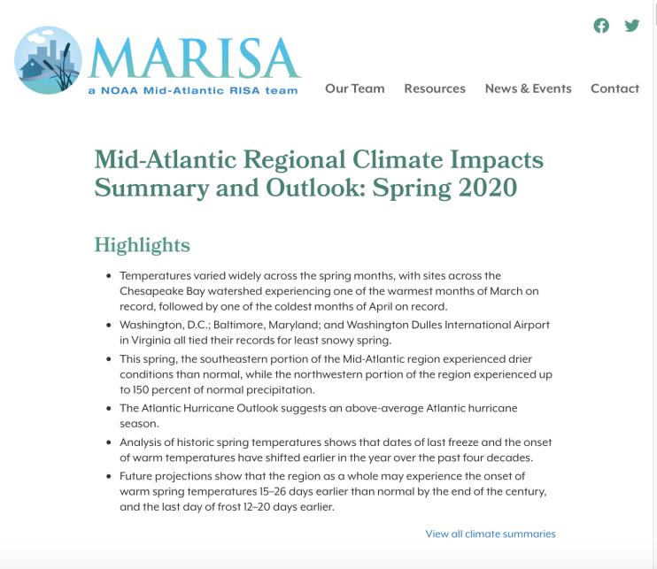 Quarterly Climate Impacts and Outlook for the Chesapeake Bay Region - June 2020