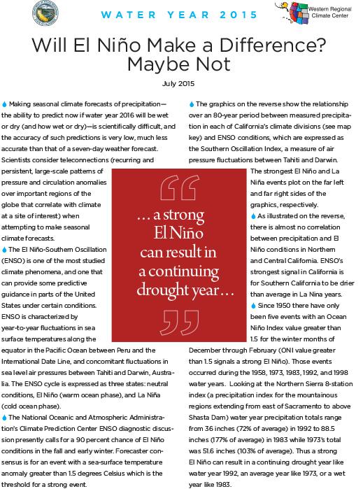 first page of two-page outlook on El Niño and its effects