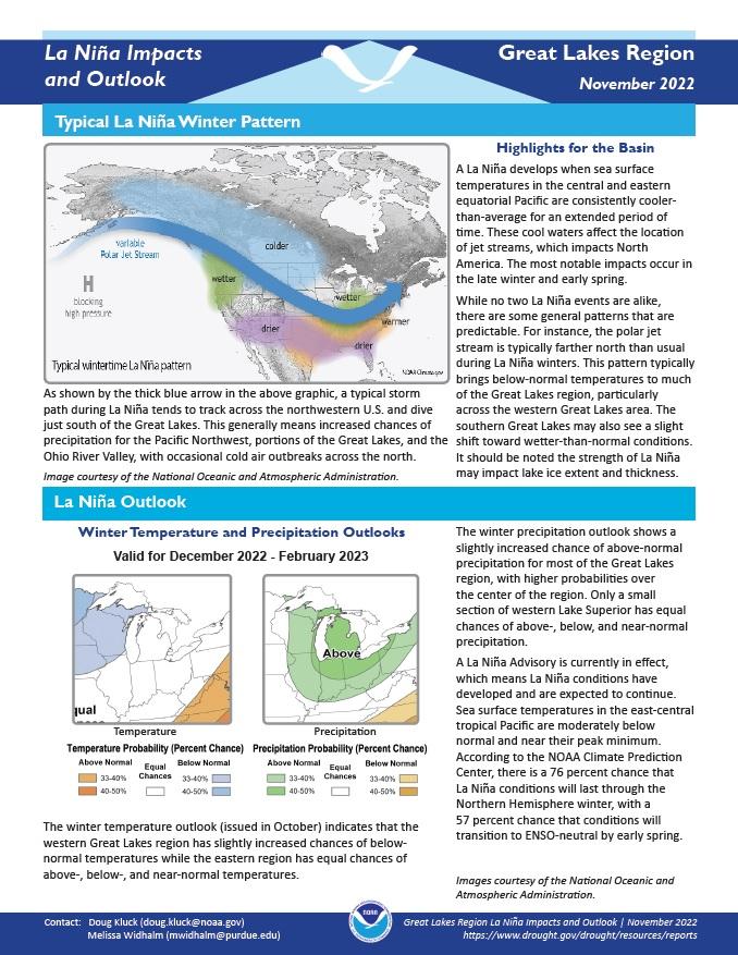 November 2022 La Niña Impacts and Outlook report for the Great Lakes.