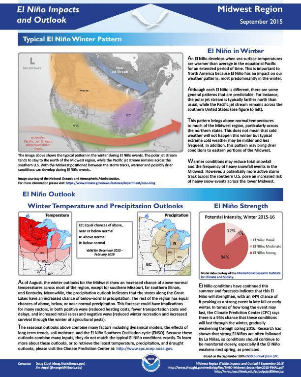first page of two-page outlook on El Niño Impacts and Outlook, Midwest Region, September 2015