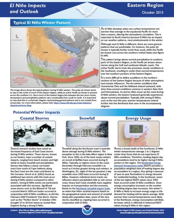 first page of two-pager of outlook on El Nino Impacts and the Eastern Region, October 2015