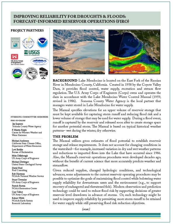 text on cover page with sponsor logos and image of reservoir, atmospheric river