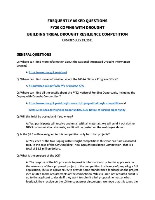 First page of the FAQ document
