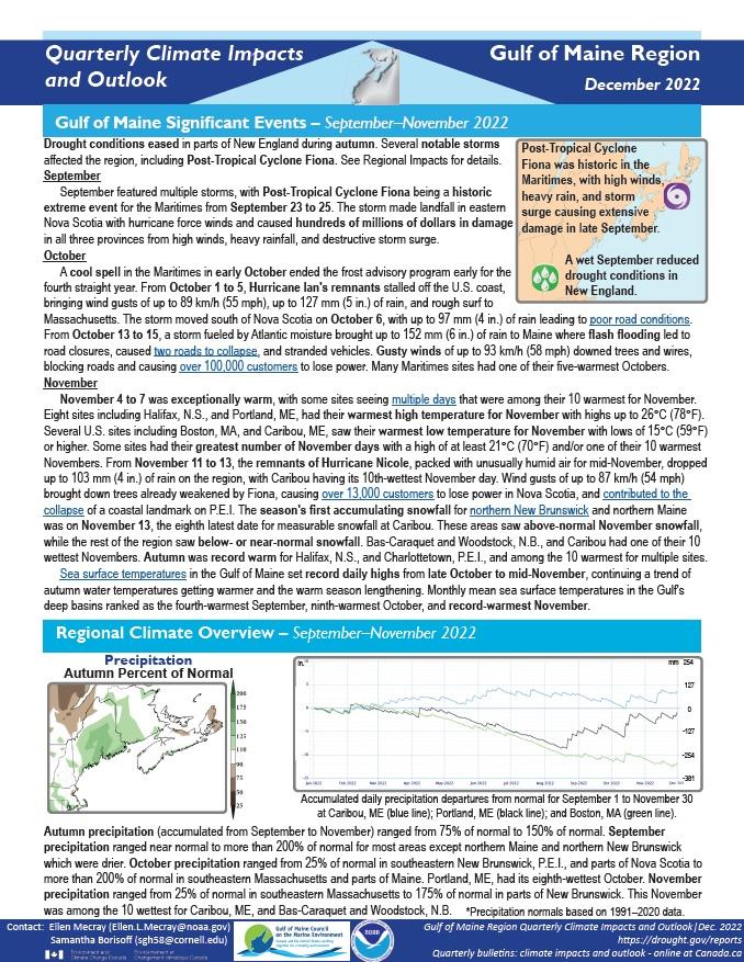December 2022 Gulf of Maine Climate Impacts and Outlook report.