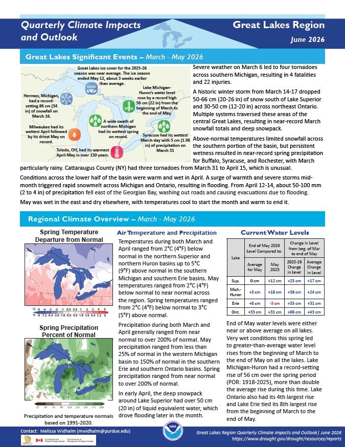 Example image of the quarterly climate impact and outlook report.