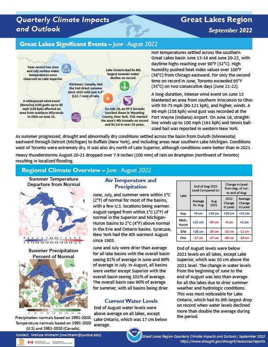 Quarterly Climate Impacts and Outlook report for the Great Lakes region.