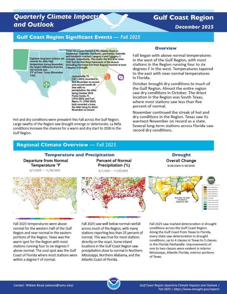 Example image of the quarterly climate impact and outlook report.