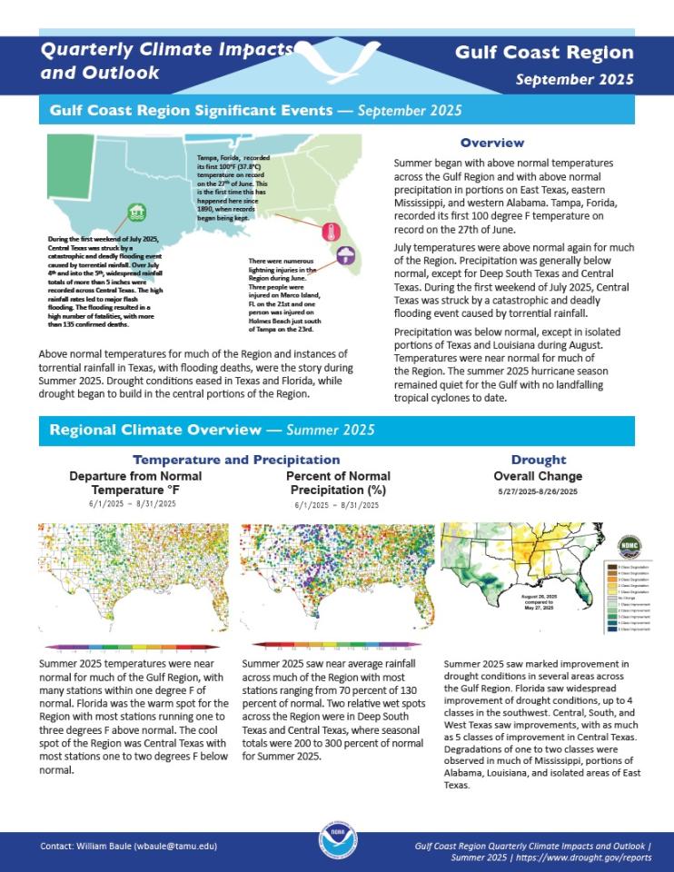Example image of the quarterly climate impact and outlook report.