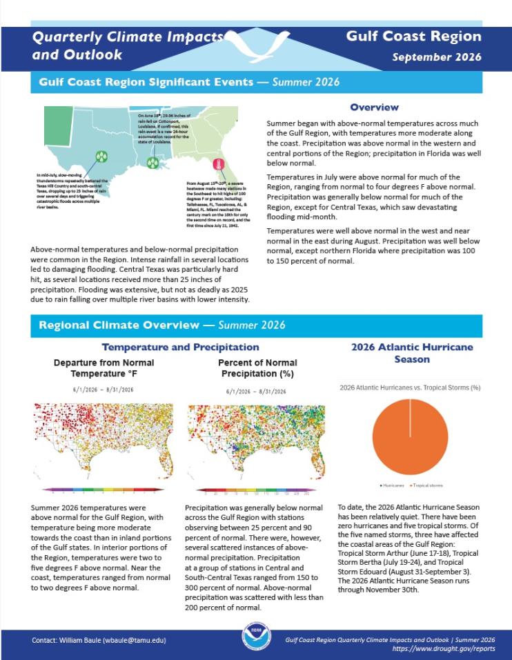 Example image of the quarterly climate impact and outlook report.