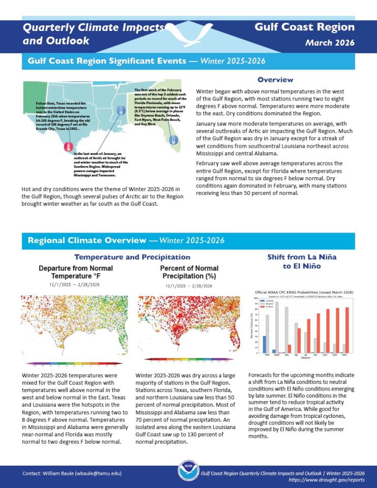 Example image of the quarterly climate impact and outlook report.
