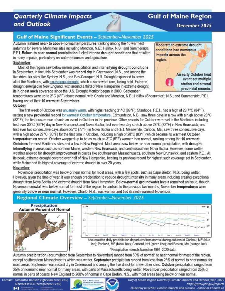 Example image of the quarterly climate impact and outlook report.