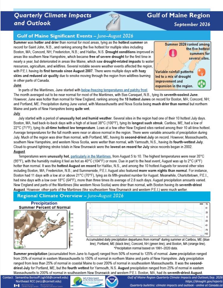 Example image of the quarterly climate impact and outlook report.