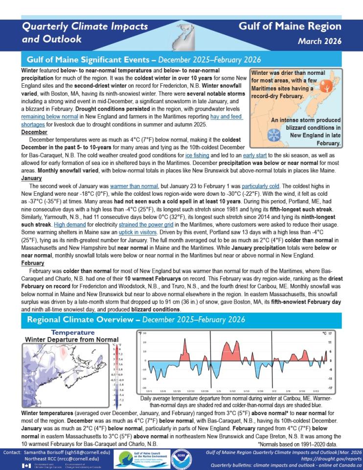 Example image of the quarterly climate impact and outlook report.