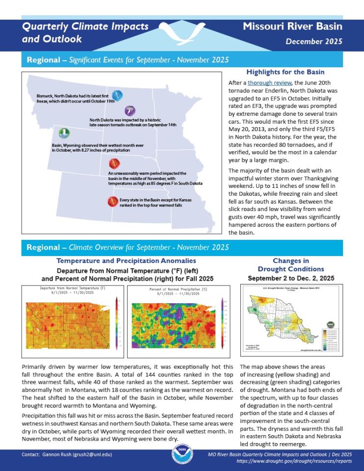 Example image of the quarterly climate impact and outlook report.
