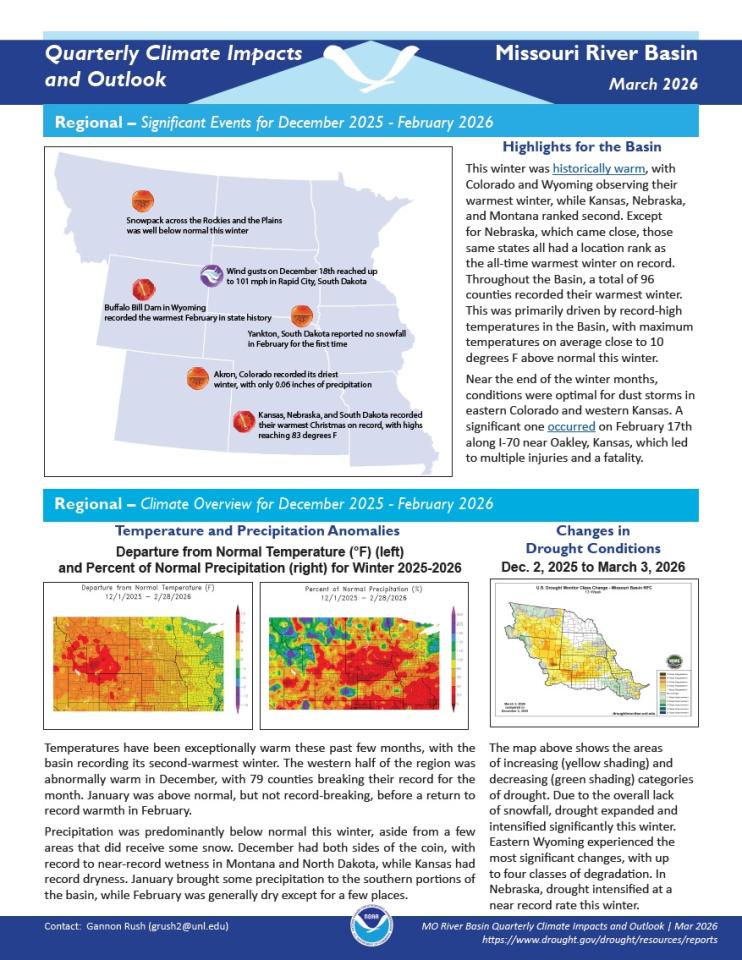 Example image of the quarterly climate impact and outlook report.