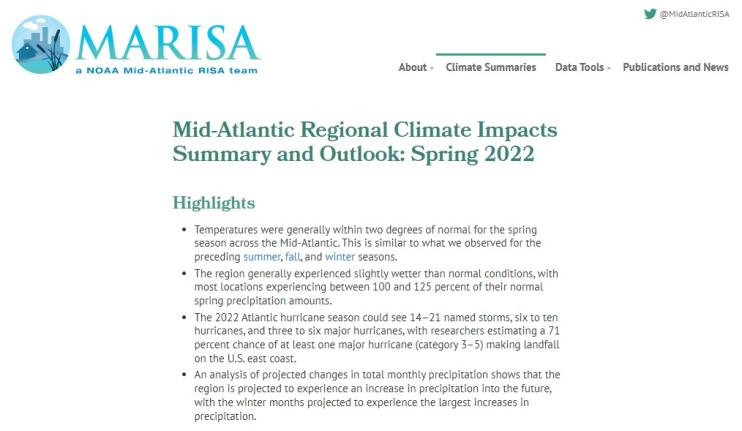 Example image of the Climate Impacts and Outlook report