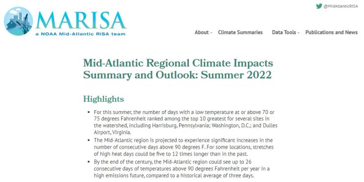 Quarterly Climate Impacts and Outlook report for the Mid-Atlantic region.