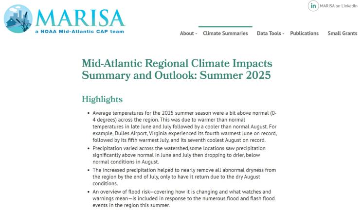 Example image of the quarterly climate impact and outlook report.