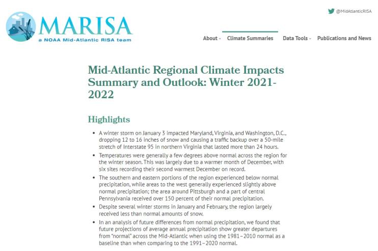 Example image of the Climate Impacts and Outlook report