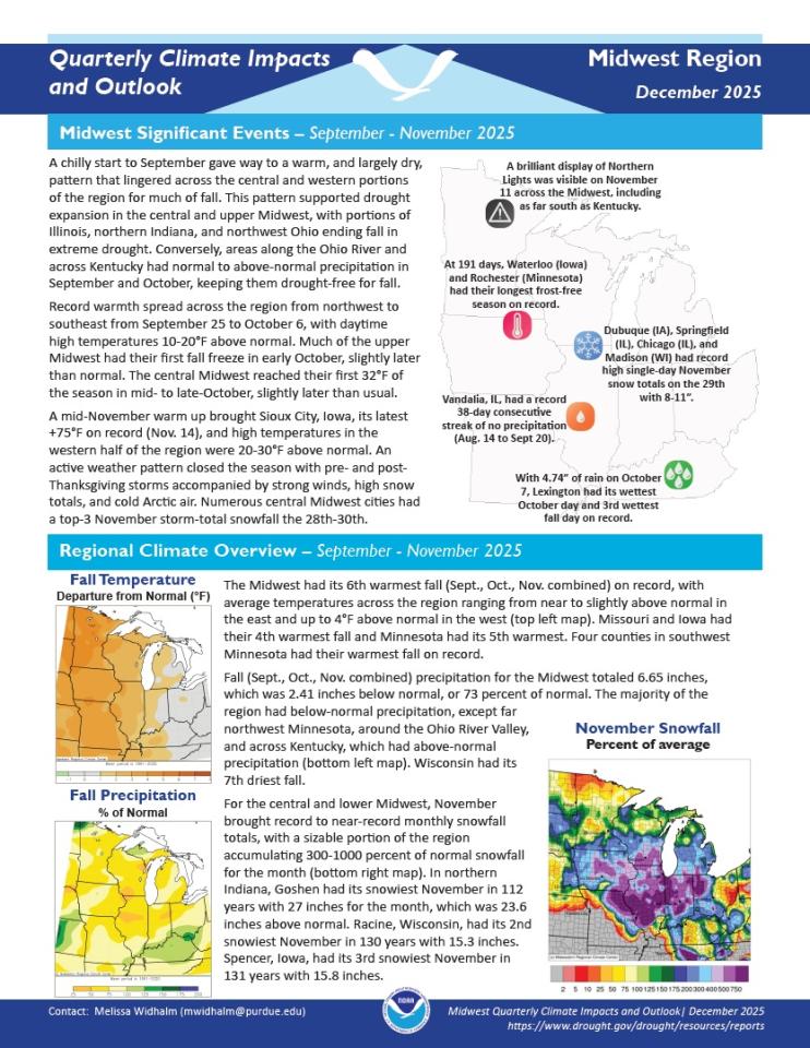 Example image of the quarterly climate impact and outlook report.