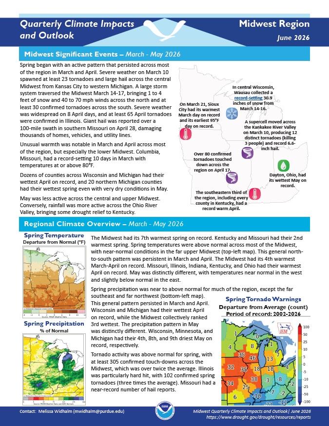 Example image of the quarterly climate impact and outlook report.