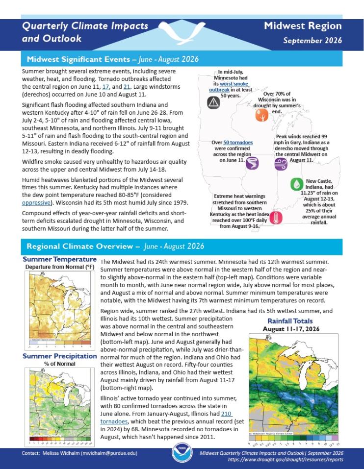 Example image of the quarterly climate impact and outlook report.