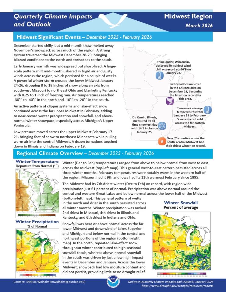 Example image of the quarterly climate impact and outlook report.
