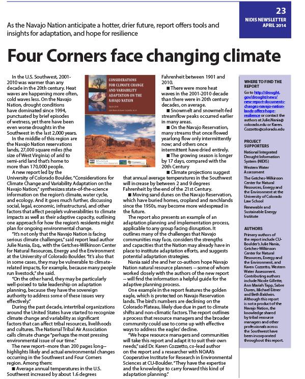 Single-page newsletter for the Navajo Nation